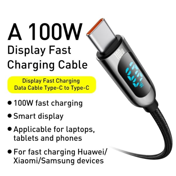 BASEUS Display Snabbladdnings USB-C till USB-C 100W 2m svart