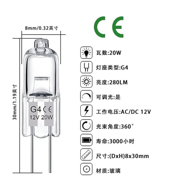 G4 12V Halogenlamper 20W 10 pcs