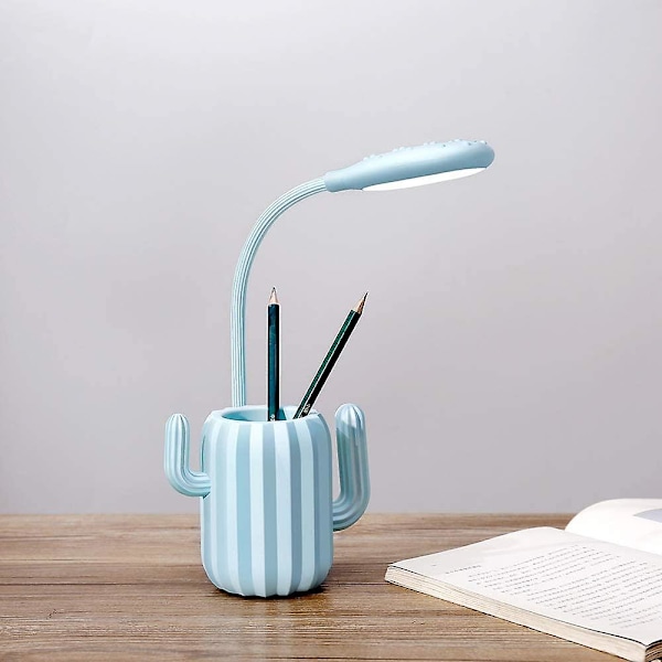 Skrivebordslampe, genopladelig kaktusformet penneholder læselampe sengebordslampe skrivebordslampe til piger