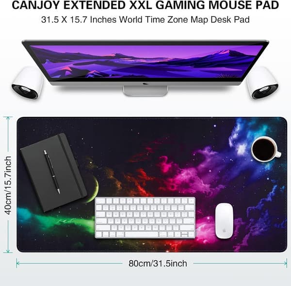 Stor Gaming Musemåtte til Computer, Genvejstast Guide Musemåtte Skridsikker Gummibase Skrivebordsmåtte til Gaming (80x40x0,3 cm)