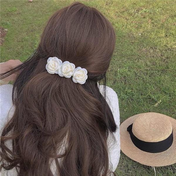 Hårklips, Blomster Sprette Spretter for Kvinner Jenter, 1 PC Elegant Håndlaget Mote Hodeplagg Styling Verktøy Hår Tilbehør-Kremhvit