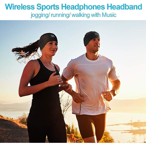 Bluetooth-kuulokkeet hiusnauhalla, pehmeät melunvaimentavat langattomat musiikkiurheilun hiusnauhat ultraohuilla stereokaiuttimilla, pitkä toistonaika unille black