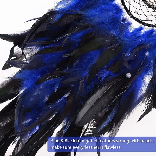 Drömlik djupblå Livets träd Drömfångare Väggdekor med läkande Kristallsten Handgjorda fjäderdrömfångare Dekoration Väggupphängning för tjejer