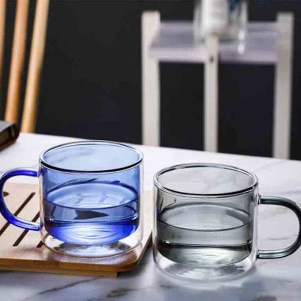 Dubbelväggig glasvattenkopp isolerade glas färgglada 250 ml muggar Green 250ml