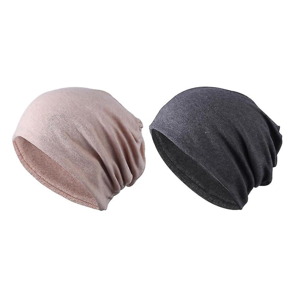Nye, egnede 2 stk Kvinder Mænd Slouchy Beanie Hat i bomuld Skull Cap Casual Sommer Hat Justerbar Hue Solid + Grå