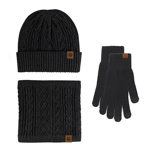 Vinter Beanie Hat Scarf Touchscreen Handsker Sæt Til Mænd Og Kvinder Sort