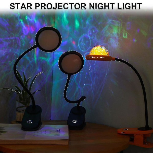 USB -ladattava Led Clamp -lukulamppu tähtiprojektiolla, Star Clip -yövalo, projektorivalo, 360 hanhenkaulainen vuodelamppu, kosketusnäyttö, himmennettävissä (