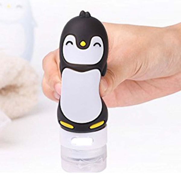 4-pack 90 ml läckagesäkra reseflaskor Set Tsa-godkända silikon söta pingvinreseflaskor, klämbara och påfyllningsbara kosmetiska kompatibla med sjamp