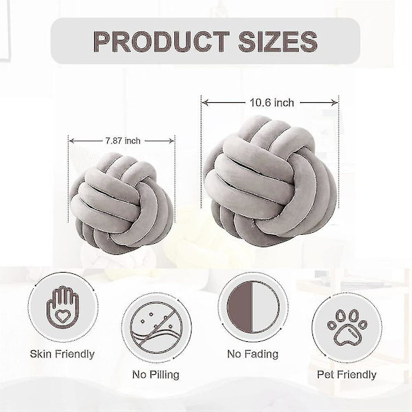 Solmittu pehmoinen tyynynpäällinen pyöreä solmittu tyyny sohvalle makuuhuoneen sänkyyn 27CM Light Grey