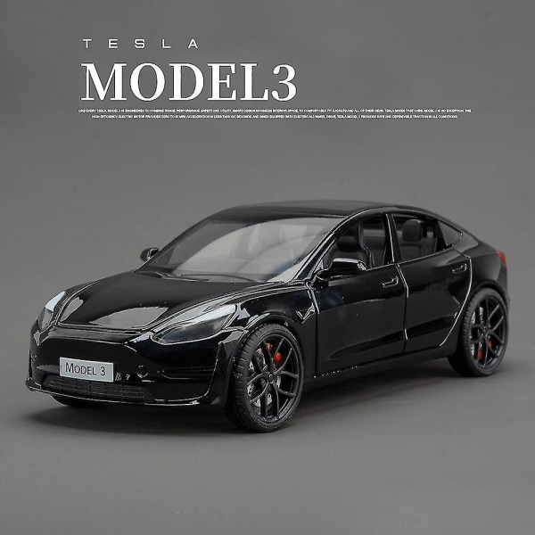 1:24 Tesla Model 3 Model Y Model S Model X Legeret trykstøbt bilmodel Lyd og lys Børnelegetøj Samleobjekter Fødselsdagsgave Model 3 Black