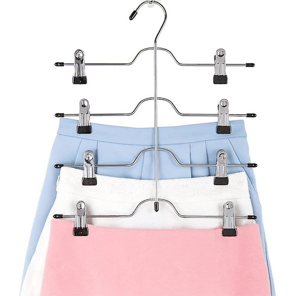 Bukserækker Hanger - 4 Lags Nederdel Hanger Med Justerbare Clips, Bukser Jeans Bukser Hanger Til Organisering Af Håndklæder, Nederdele Og Bukser Til Soveværelse Og Garderobe