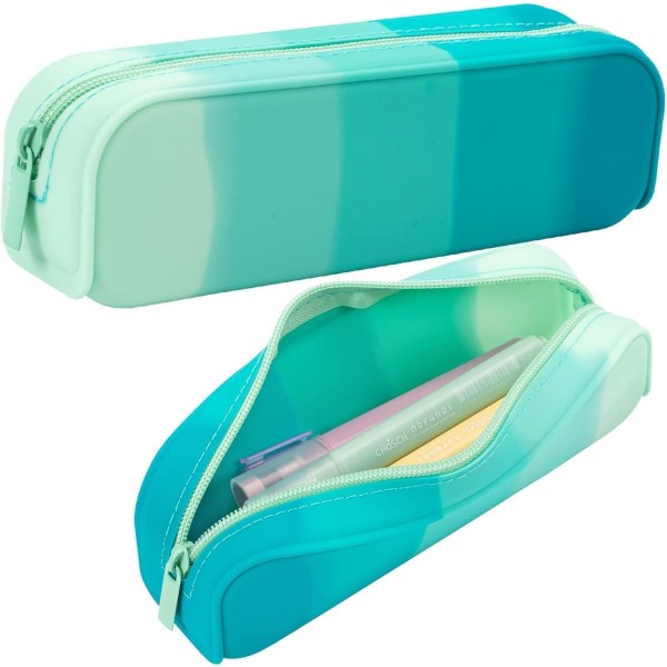 Silikon Case Organizer Multifunktionell Gradient Färg Vattentät pennväska Små resekosmetikapåsar för flickor (Gradient Turkos)