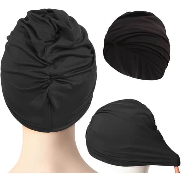 Plisseret svømmehætte til damer - Langt hår - Beskyttelse til ørerne - Super elastisk turban - Surfhætte