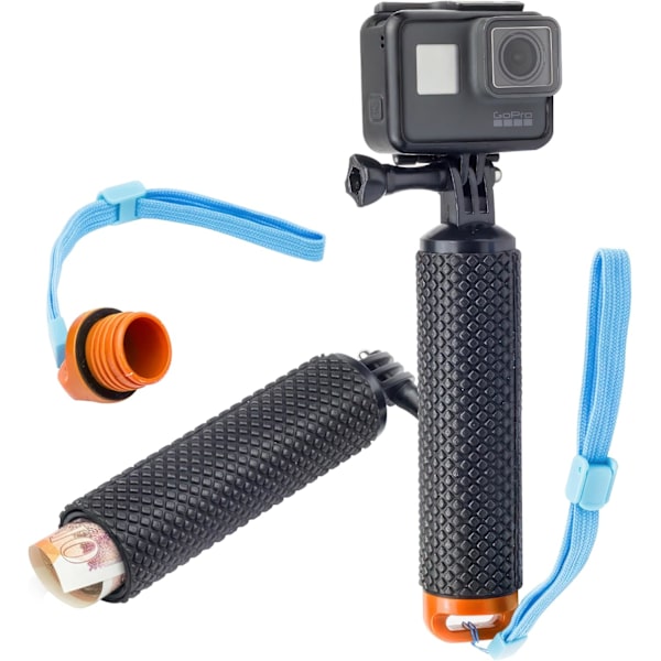 Kelluva käsikahvan pidike rannehihnalla toimintakameraan GoPro Hero12 Hero11 Hero10/11 Mini 10 Max 9 Akaso Apexcam Float, vedenpitävä sisäinen säilytys Orange