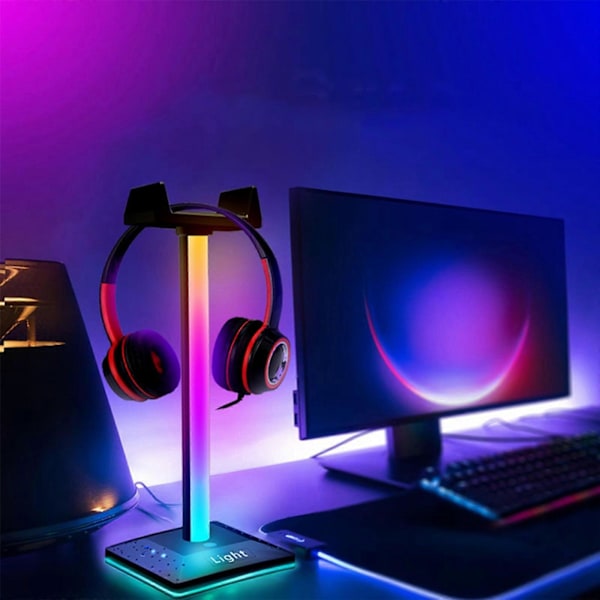 RGB Cool Light Effect Gaming Headset Stativ til Skrivebord Gaming Headset med Gummibase