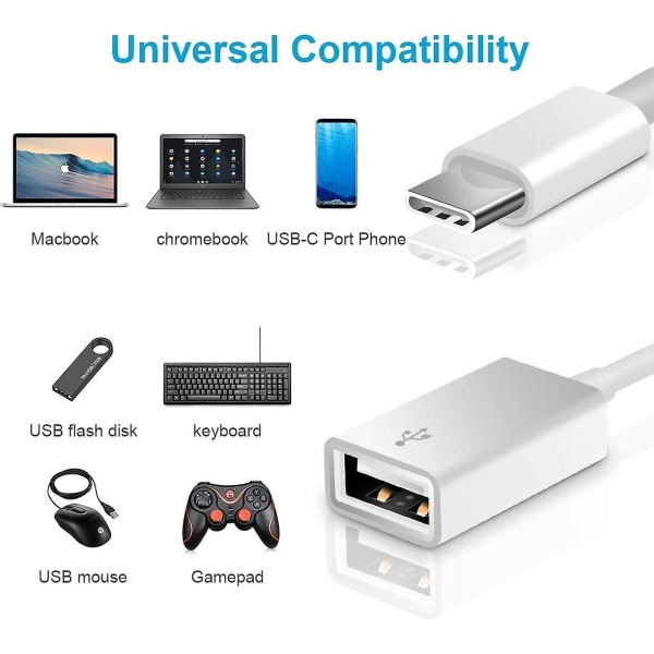 2-pakning USB C til USB 2.0-adapter Type-c OTG-kabel Type C hann til USB A hunn-adapter