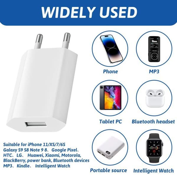 Sett med 4 USB-ladere, 5V 1A USB-plugg, 5V 1A plugghode, universell veggadapter for hurtiglading