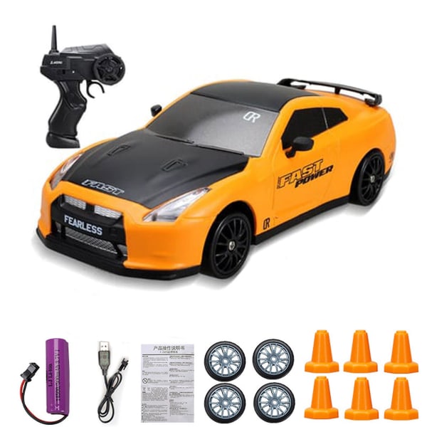 Liukuva pieni AE86 kauko-ohjattava auto 4WD kilpa-auto, ladattava nopea lasten lelu, Auto GTR lelu - Yellow