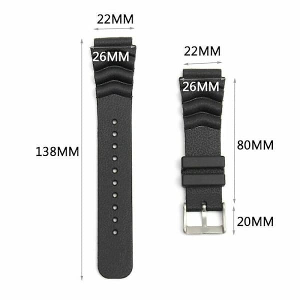 22MM Sort Gummi Urrem/Rem Erstatning Til SEIKO DIVER'S Ur