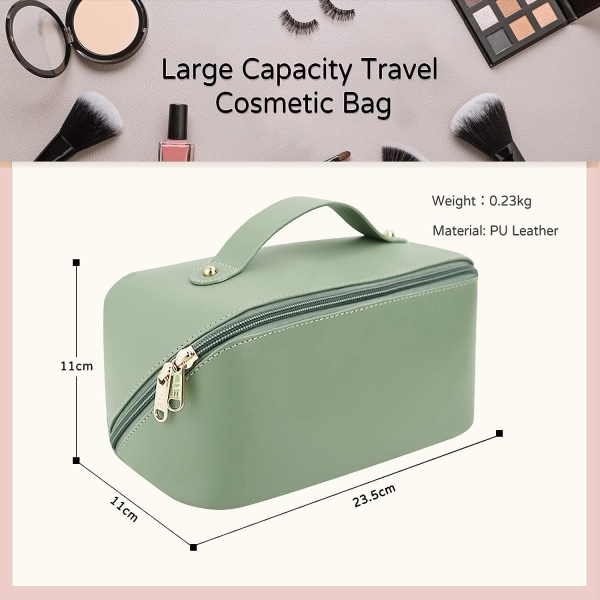 Kosmetisk väska Resväska, stor kapacitet högkvalitativ hudvårdsväska och necessär med handtag, vattentät necessär för damer (ljusgrön)