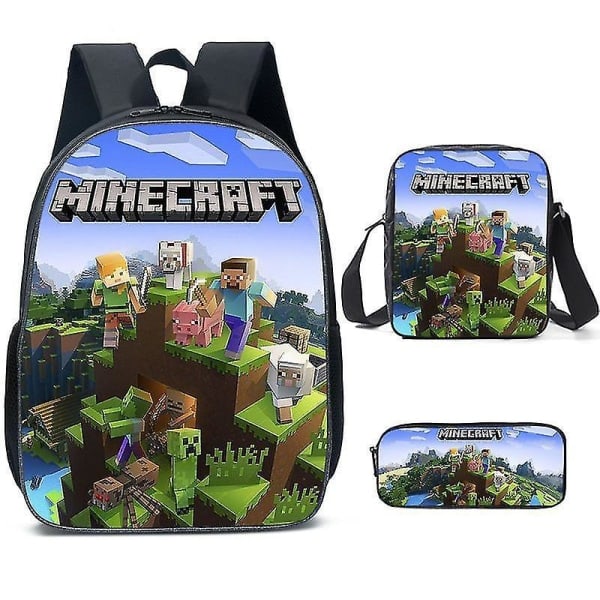 3 kpl Minecraft-koululaukkua reppu pojille lapsille, reput laukulla ja kynällä noin. kappalesarja