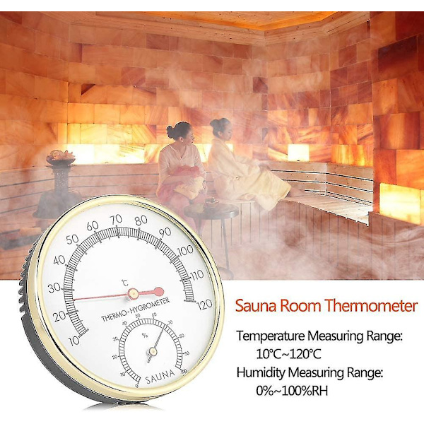 1 stk. badstue termometer hygrometer, celsius måler innendørs fuktighet og temperatur monitor med høy temperaturbestandig metallskive, for verksted