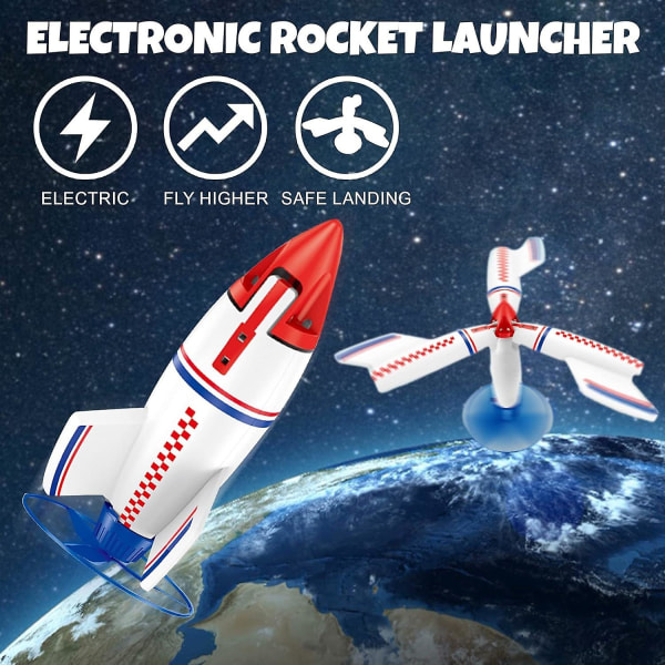 Elektrisk rakettkaster leketøy for barn, oppladbart rakettskips leketøy med sikker landingspropell, ultrahøy flyrakett, stilk ytre romleketøy