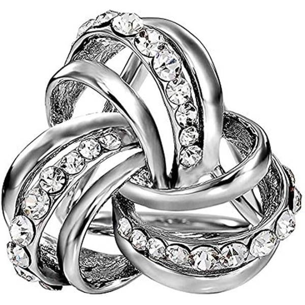 Elegant moderne enkel design trippelring for kvinner Diamante metallisk silkeskjerf Clip Skjerfring Chiffonspenne (sølv)
