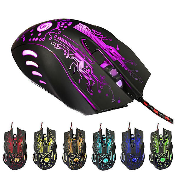 Gaming Wired Mus 6 Knappar Led Bakgrundsbelyst Ljus Pc Laptop Kvalitet Dator