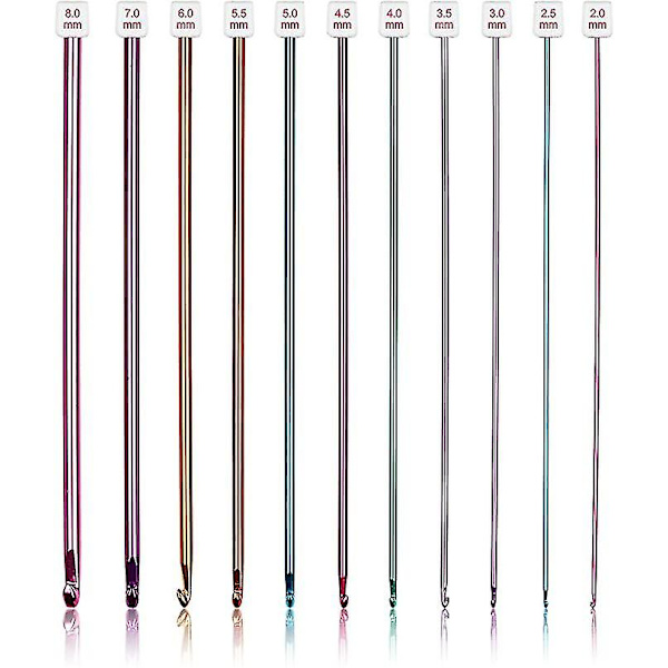 Lång virknålset, 11 st virknålar i flera färger för afghansk virkning, 2 mm (b) - 8 mm (l), utmärkta stick- och virktillbehör