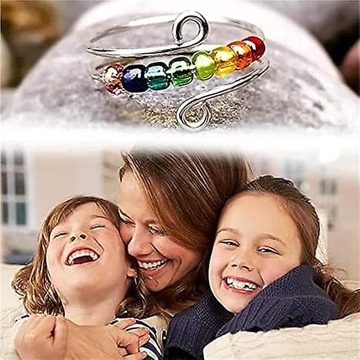 Kör bort din ångest regnbågsfärgade pärlor fidget ring, pärlor spinner ring, justerbar öppning