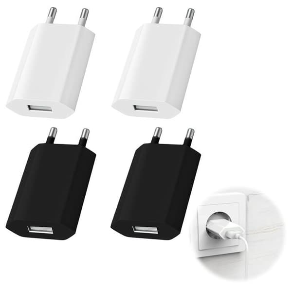 Sett med 4 USB-ladere, 5V 1A USB-plugg, 5V 1A plugghode, universell veggadapter for hurtiglading