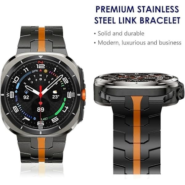 Til Samsung Galaxy Watch Ultra 47mm sommerfuglespænde urrem i titaniumlegering sort orange Black Orange