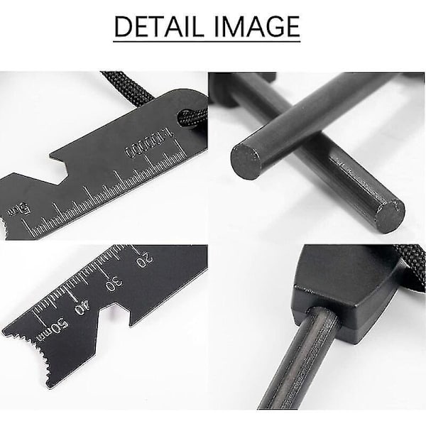 Overlevelsesflint for overlevelse, brannstarter med skrape, vanntett, 10 000 gnister ved 3000 grader, 8 mm stang, magnesiumildstål - brannstarter, nakkesnor