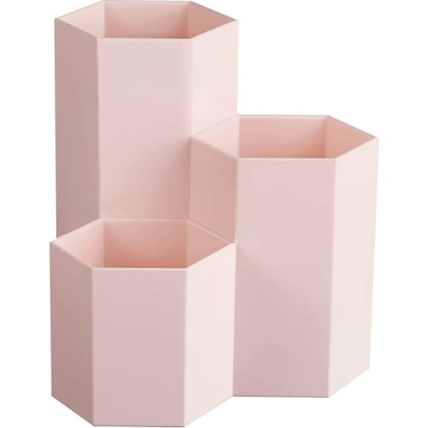 Kreativ multifunksjonell sekskantet sminkebørste Vase Børste Pot Penneholder Skrivesaker Oppbevaring Penn Beholder Skrivebordsdekorasjon (rosa)