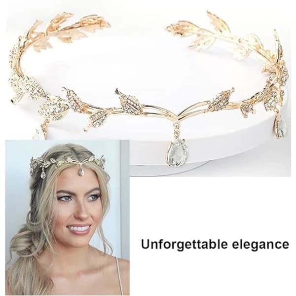 Gudinne-hodeplagg, fe-prinsesse-tiara, krystall-rhinestone-bryllupshodebånd, krystallperle-hårbånd for brud, brudepiker, jenter (gull)