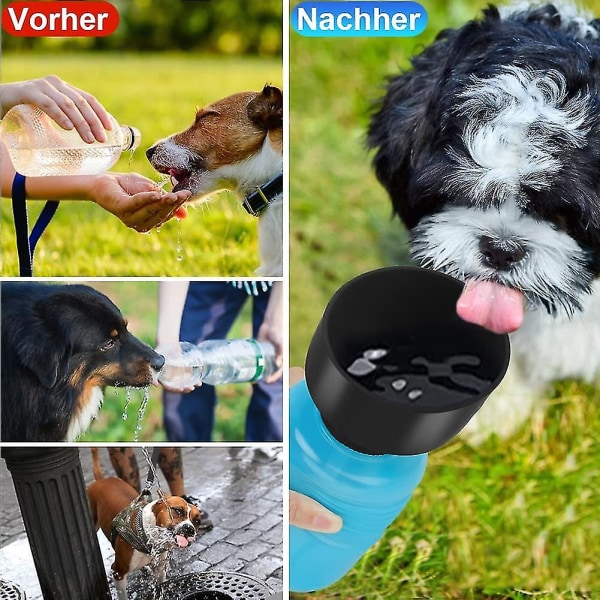 Hundevannflaske Sammenleggbar vannskål 500ml, Bærbar Hundevannflaske, Drikkeflaske til kjæledyr for utendørscamping Walkies, Gaver Til Hunder Katter (blå) (hy