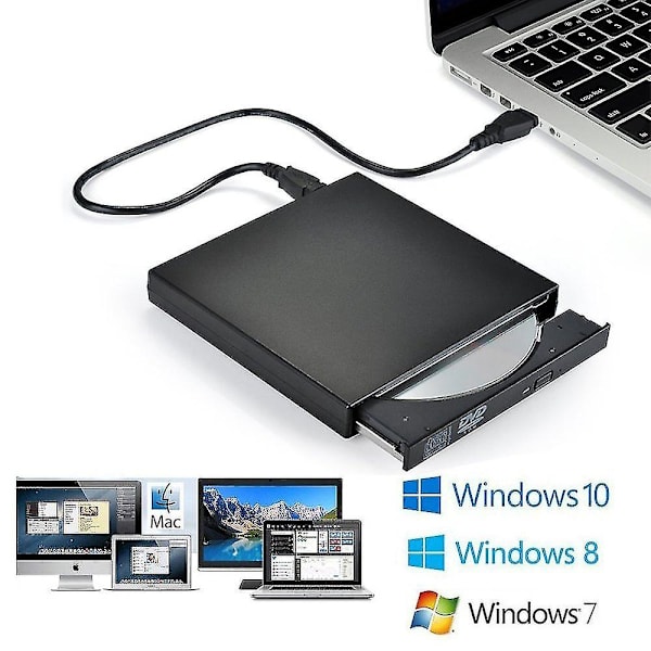 Eksternt Cd Dvd-drev, Usb 2.0 Slim Protable Eksternt Cd-rw-drev Dvd-rw-brænder Skriver Afspiller Til Bærbar Computer Notebook Pc Desktop Computer, Sort