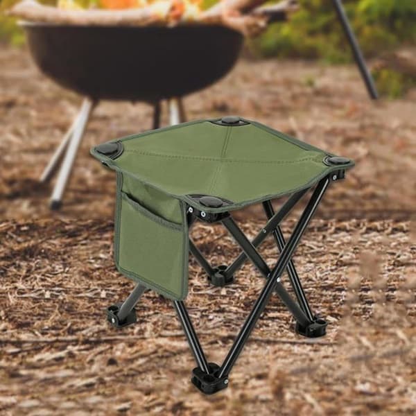 Fällbara campingpallar, lätta säten i Oxford-tyg, snabbmonterade stolar, integrerade sidofickor