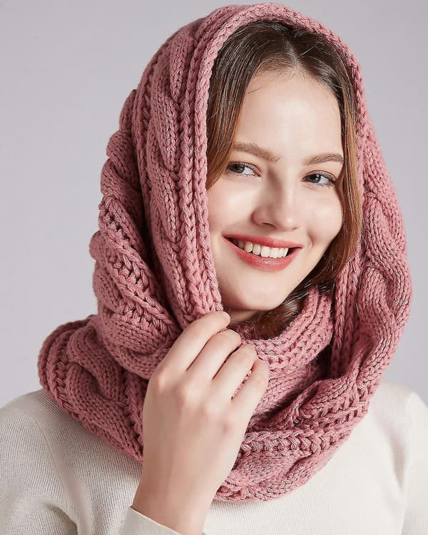 Kvinners Vinter Strikket Infinity Skjerf Mote Tykk Varm Sirkel Loop Skjerf Blå Pink