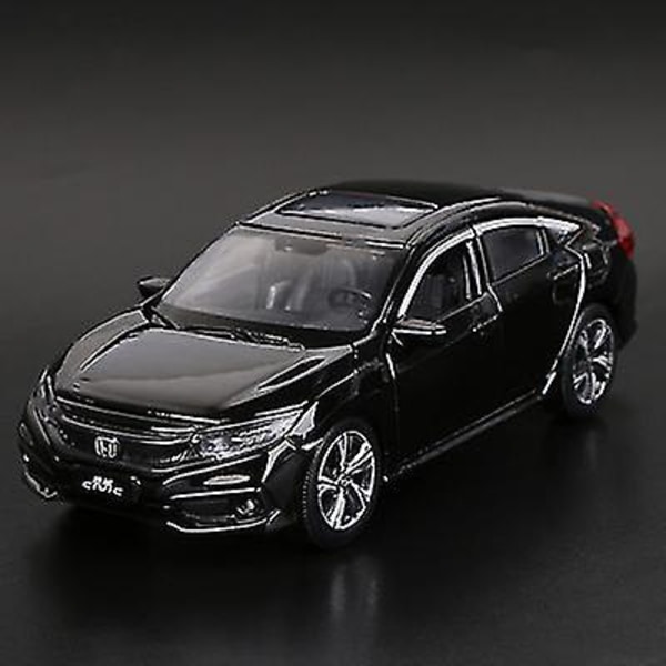 1:32 Honda Civic Type-r legeret bilmodel Diecasts & legetøjskøretøjer Metal sportsvogn model lyd og lys samling Legetøjsgave til børn Three-box Black