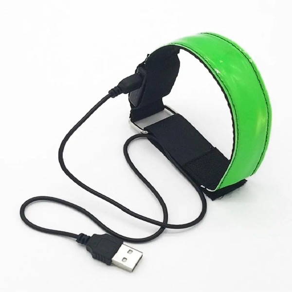 Oppladbar Reflex - LED-armbånd / Refleksbånd som lys Grön