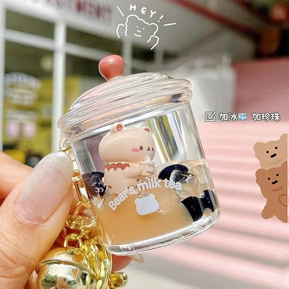 Sød Bubble Tea nøglering Boba Bear nøglering vedhæng dukke til pige