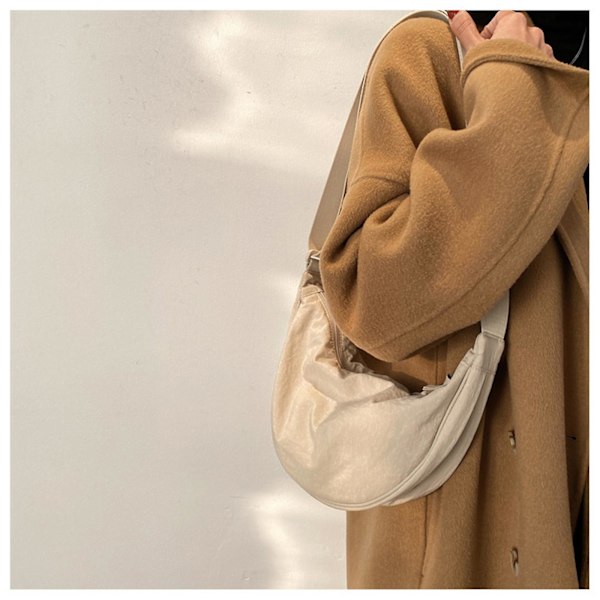 Förvaringsväskor Dam Nylon Halvmåne Crossbody Väska Liten Axelväska Handväska Pack Lätt Sling Väska Skolväska Dagsväska Lämplig För Skola Sport Fritid T Beige