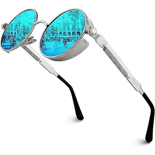 Polariserte solbriller runde retro metallramme Steampunk for menn og kvinner unisex