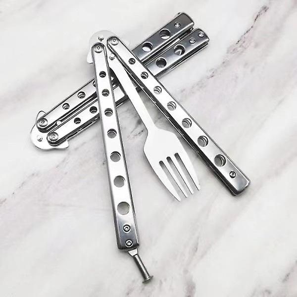 Metallinen taittuva lusikkahaarukka perhospeli turvallisuusharjoituslusikka