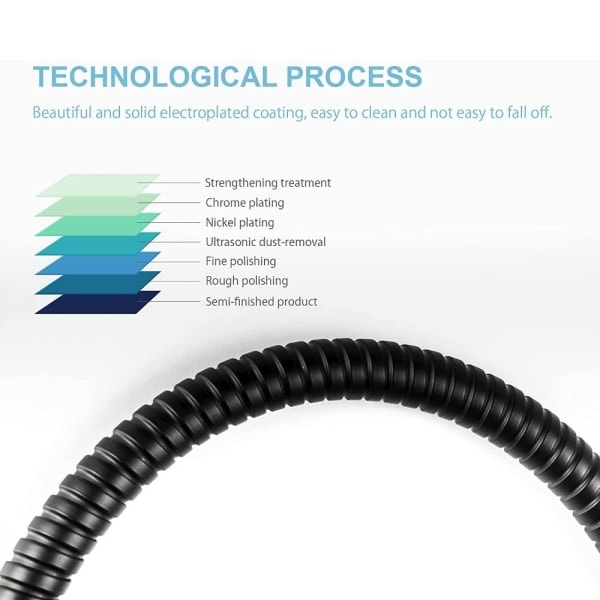 Svart håndholdt dusjslange i rustfritt stål 2 m