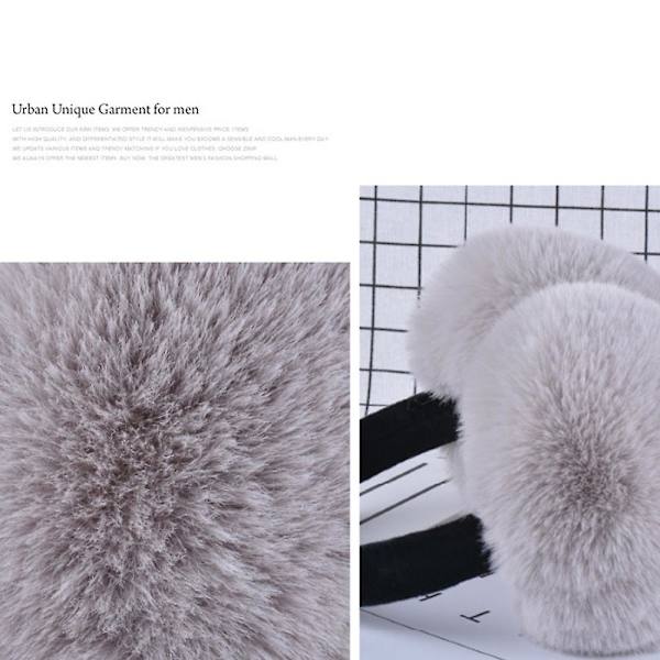 Kvinnors kalla väder fluffiga öronmuffar vinter varm pannband söta slouchy öronvärmare svart grey