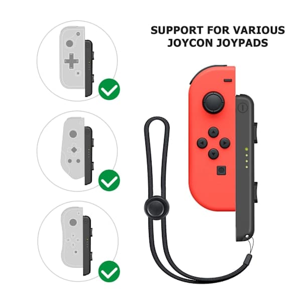 Kompatibel med Switch Joycon, en erstatning for Switch 2-delt Joycon-stropp, med justerbar stramming (svart)