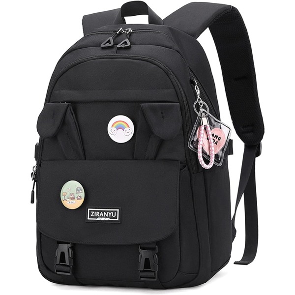 Skolväskor för flickor, ryggsäck för kvinnor vattentäta bokväskor med laptopfack OCH icke- casual dagsväskor för Primary Junior High University (svart)